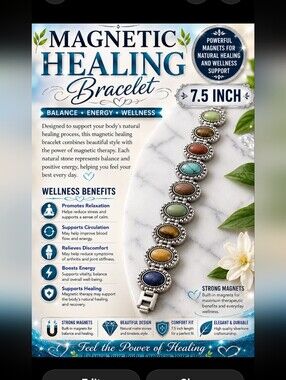 Magnetic Healing Bracelet with Multicolor Natural Stones - 7.5 Inch
